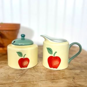 Vintage Corelle Sugar and Creamer Apple Set